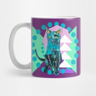 Geometric Black Newsprint Art Kitty Cat Mug